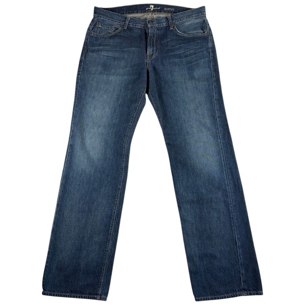 7 For All Mankind Austyn Authentic Relaxed Straight Jeans Mens 36 Blue Cotton